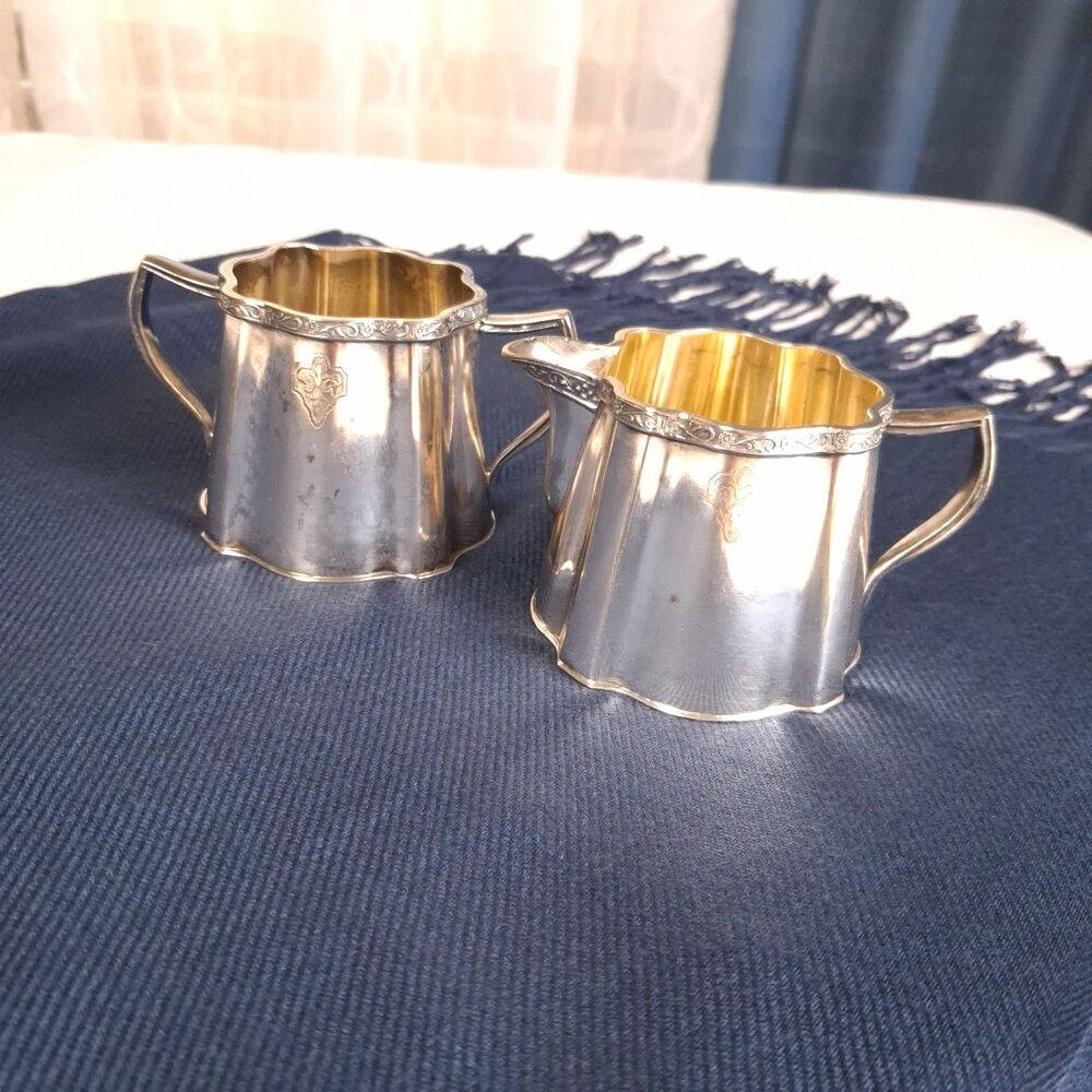 Antique Rockford Silver Plated Creamer Pitcher and Sugar Bowl Set